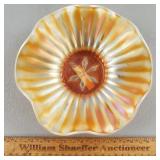 Dugan Carnival Glass Bowl Stippled Flower Peach