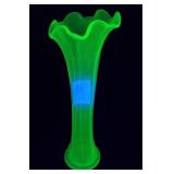 Green Uranium Glass Swung Vase 10 & 3/4" H
