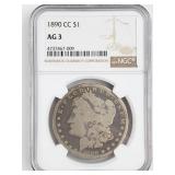 1890 CC Morgan Silver Dollar AG3 NGC