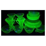 Green Block Optic Depression Glass 30pcs Uranium