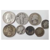 Silver Coin Lot 4 Quarts & 4 Dimes