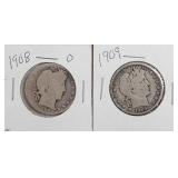 1908 & 1909 Barber Silver Half Dollars