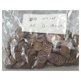 200ct Wheat Pennies All D Mint