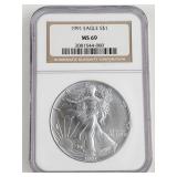 1991 American Silver Eagle Dollar MS69 NGC