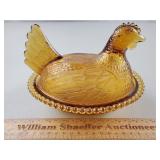 Vintage Indiana Glass Hen on Nest Glass Dish 5" H
