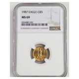 1987 American Gold Eagle $5 MS69 NGC