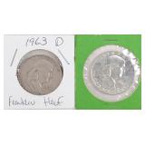 1963 & 1963 D Franklin Silver Half Dollars