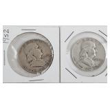 1952 & 1954 D Franklin Silver Half Dollars