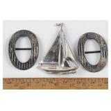 Sterling Silver Sail Ship Brooch +