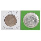 1963 & 1963 D Franklin Silver Half Dollars