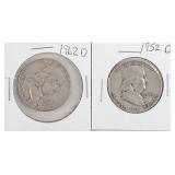 1952 D & 1962 D Franklin Silver Half Dollars