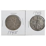 2ct 1945 Walking Liberty Silver Half Dollars
