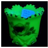 Uranium Glass Toothpick Holder 2 & 1/4' H