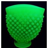 Fenton Uranium Glass Mini Fan Vase 3 & 1/2' H