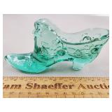 Fenton Green Glass Shoe 2 & 3/4' H