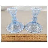 Duncan Miller Blue Opalescent Candle Holders