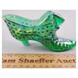 Fenton Green Iridescent Glass Shoe 2 & 3/4' H