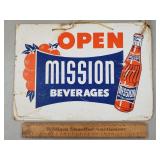 Vintage Cardboard Mission Beverages Sign Open