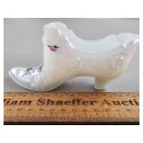 Fenton Iridescent Glass Shoe HP Signed