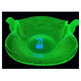Fenton Uranium Glass Bird Dish 7 & 1/2' W