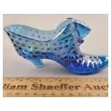 Fenton Blue Iridescent Glass Shoe 2 & 3/4' H