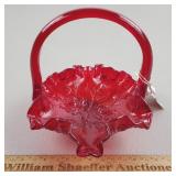 Fenton Ruby Red Glass Basket 6' H