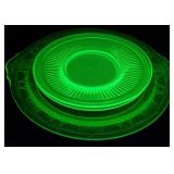 Green Uranium Glass Plates - Large Plate Chipped