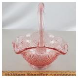 LE Smith Pink Glass Basket 7 & 1/2' H