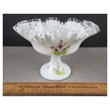 Fenton Glass Violets in the Snow Compote 6 & 1/4'H