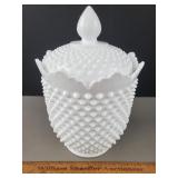 Fenton Hobnail Milk Glass Jar 11' H