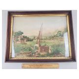 Vintage Framed Farm Print 17 & 1/4 x 22 & 1/4'