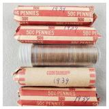 5ct Rolls of Wheat Pennies 1934, 1939