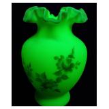 Fenton Burmese Glass Vase HP Signed 6 & 1/2' H