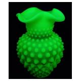 Fenton Vaseline Glass Hobnail Vase Uranium