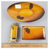 Vintage Evans Smoking Set Enameled Pine Cones