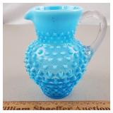 Fenton Blue Opalescent Glass Pitcher 5 & 5/8' H