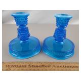 Westmoreland Blue Hobnail Glass Candle Holders