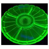 Uranium Glass Relish Dish 10 & 1/4' W