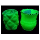 2ct Uranium Glass Toothpick Holders 2 & 1/2' H