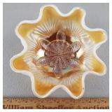 Dugan Carnival Glass Dish 5 & 1/2' W Petal & Fan