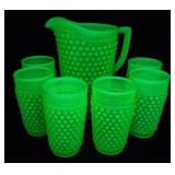 Imperial Vaseline Hobnail Glass Water Set Uranium
