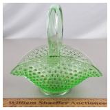 Green Glass Hobnail Basket 7 & 1/2' H