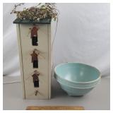 Lighted Decorative Birdhouse & Vintage Mixing Bowl