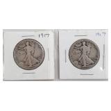 2ct 1917 Walking Liberty Silver Half Dollars