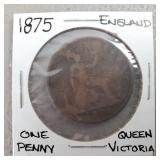 1875 England One Penny Queen Victoria