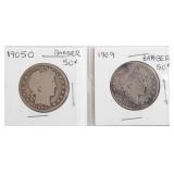 1905O & 1909 Barber Silver Half Dollars