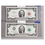 2ct US $2 Notes 1 Series 1963, 1 Series 1976