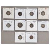 10ct Barber Silver Dimes 1907-1914D