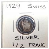 1929 Swiss Silver 1/2 Franc
