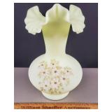Fenton Custard Glass Vase HP Signed Uranium